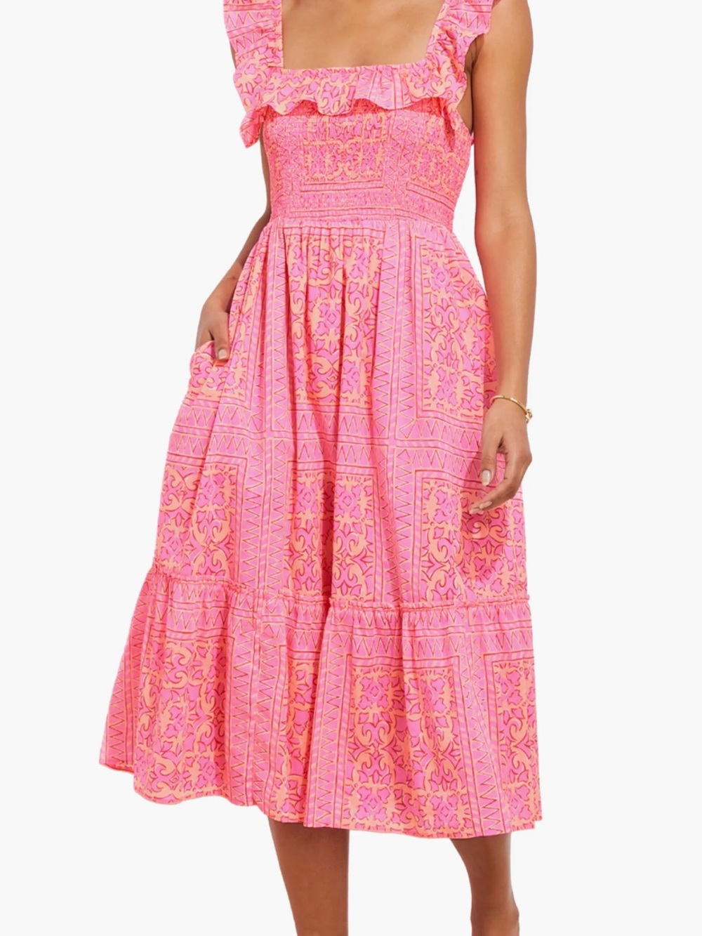Pink Mix Print Tiered Ruffle 100% Cotton Sundress Size M